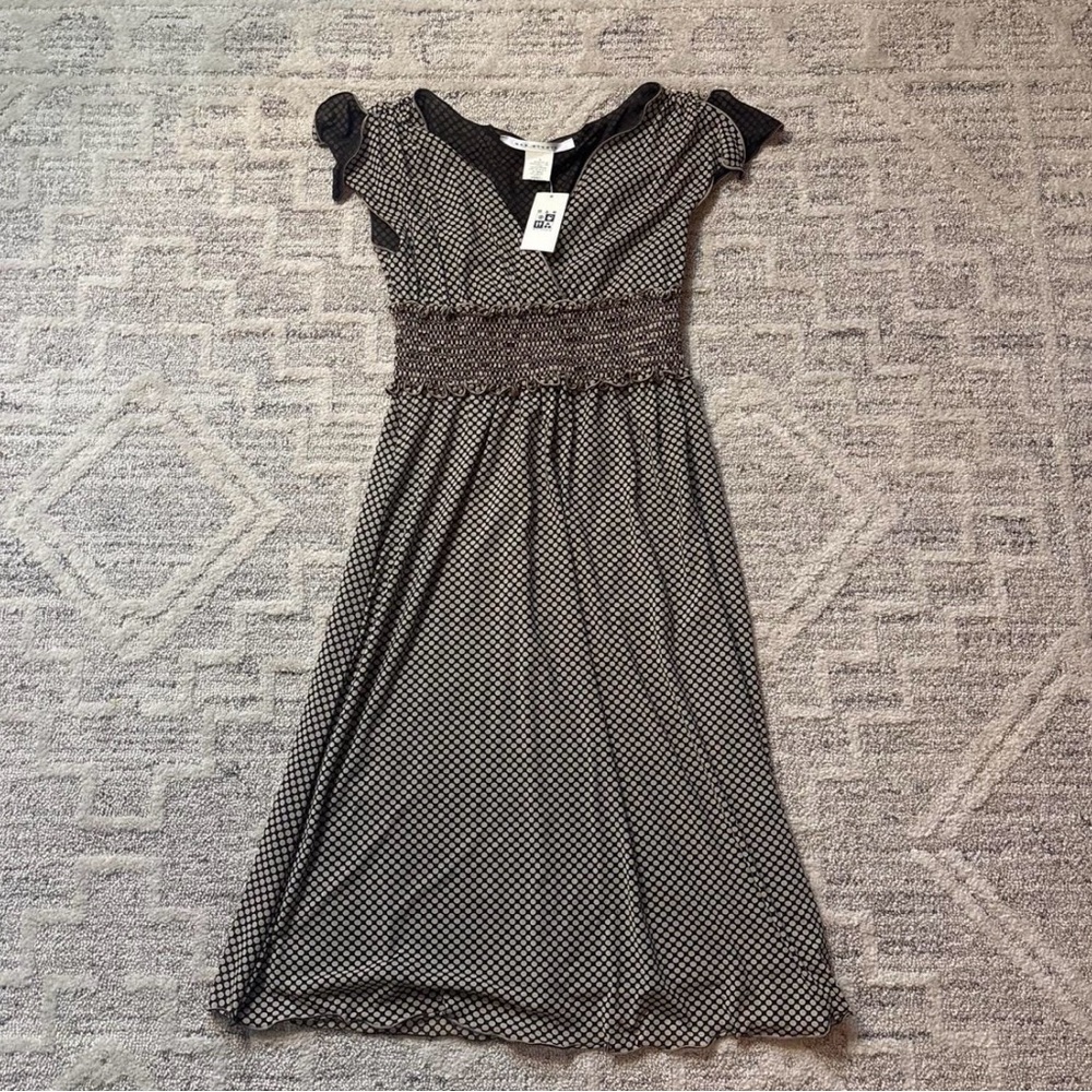NWT Max Studio Brown and White Polka Dot V-Neck Dress Size S